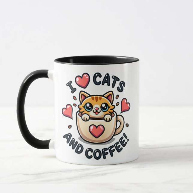 Toppen Söt Orange Tabby katt och kaffe Mugg (Vänster)