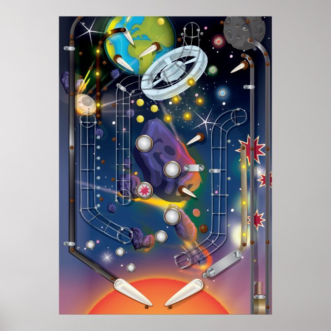 Toppen Space Pinball Maskin Poster (Framsidan)