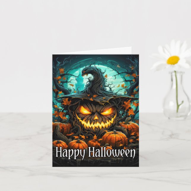 Toppen Spooky Glowing Halloween Pumpkin Kort (Liten växt)