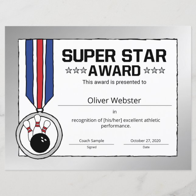Toppen Star Bowling Player Award BowlingCertificat (Framsida)