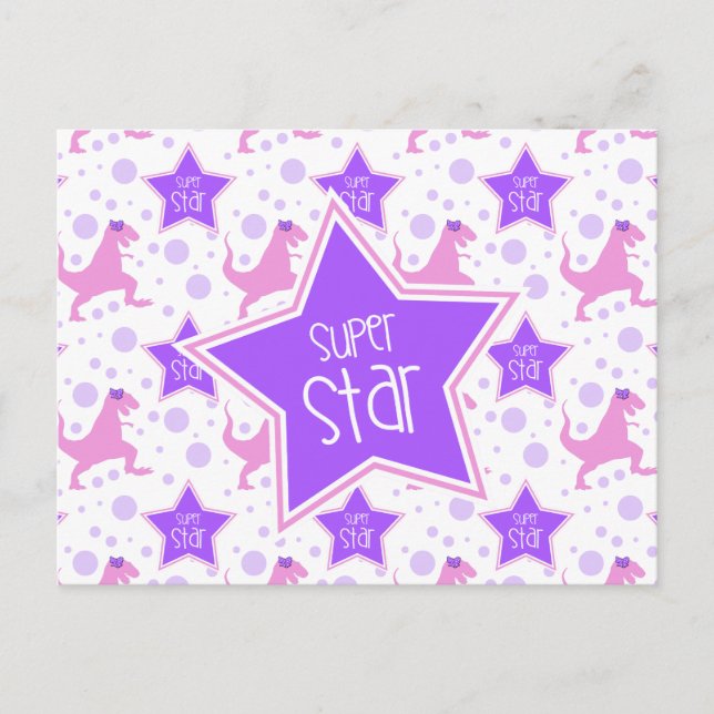 Toppen Star Dinosaur vykort för Lila och Rosa (Framsida)