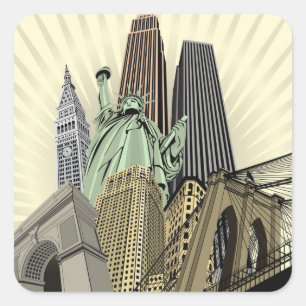 Toppen Stylized Cityscape NYC Fyrkantigt Klistermärke