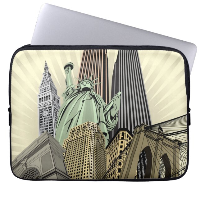 Toppen Stylized Cityscape NYC Laptop Fodral (Framsidan)