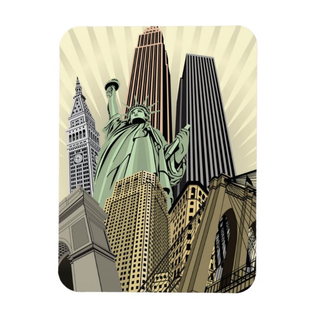 Toppen Stylized Cityscape NYC Magnet (Vertikal)