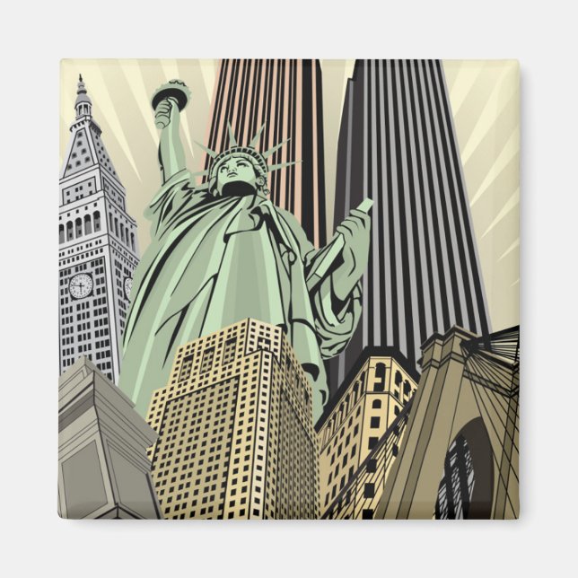 Toppen Stylized Cityscape NYC Magnet (Framsidan)