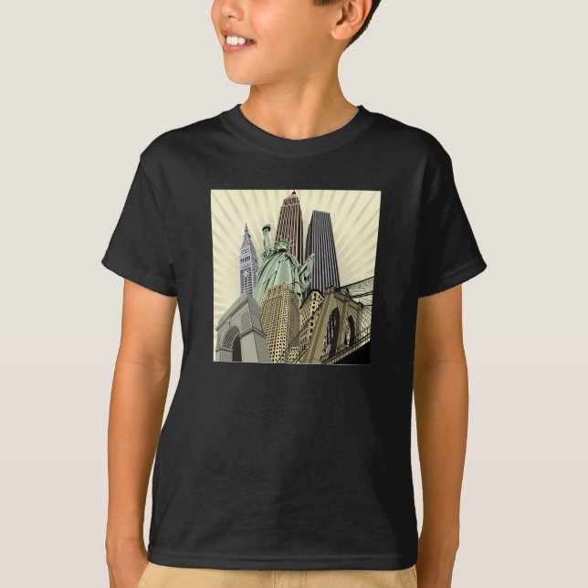 Toppen Stylized Cityscape NYC T Shirt (Framsida)