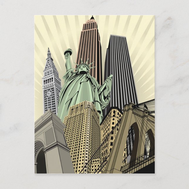 Toppen Stylized Cityscape NYC Vykort (Framsida)