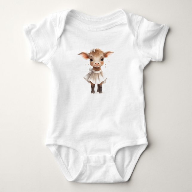Toppen Sweet Adsible Baby Cow Calf i en klänning T Shirt (Framsida)