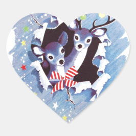 Toppen Sweet Vintage Blue Reindeer jul Hjärtformat Klistermärke
