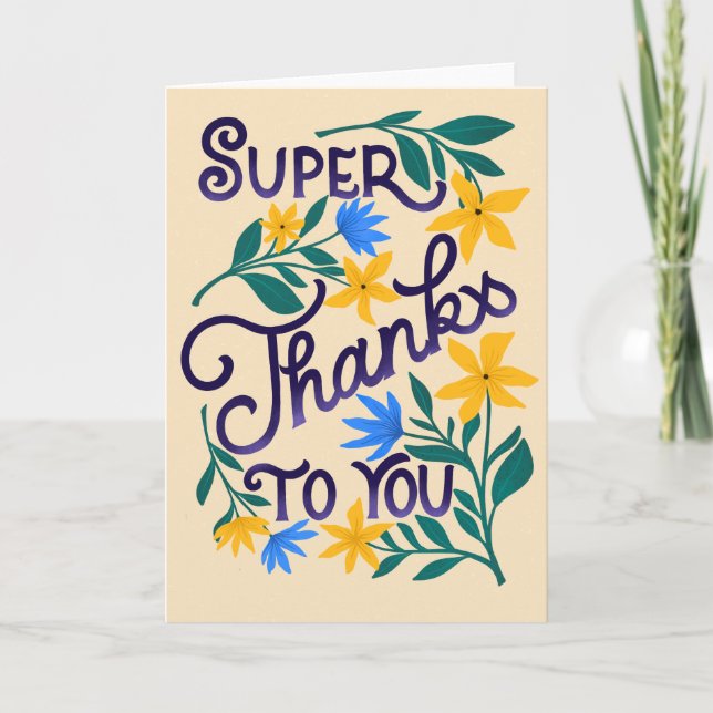 Toppen tack Blommigt Hand-Lettered Card (Framsida)