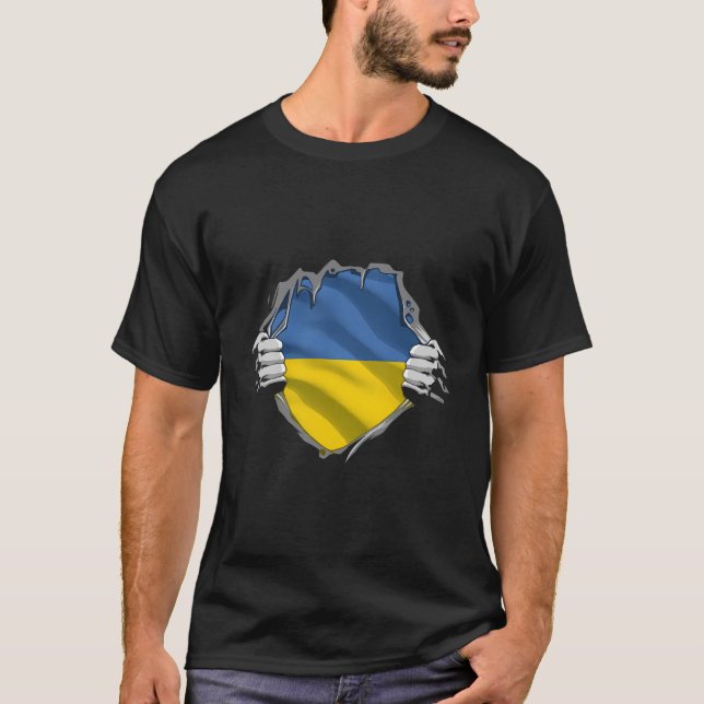 Toppen ukrainsk arv Proud Ukraina Roots Flagga T Shirt (Framsida)