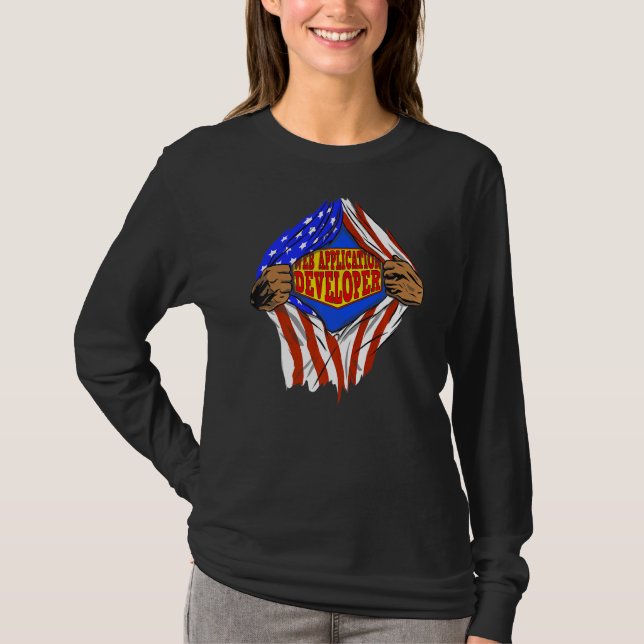Toppen Webben Application Developer Hero Job T Shirt (Framsida)