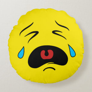 Toppet ledset gråtansikte Emoji Rund Kudde
