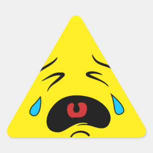 Toppet ledset gråtansikte Emoji Triangelformat Klistermärke