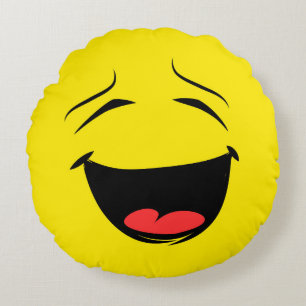 Toppet lyckligt ansikte Emoji Rund Kudde