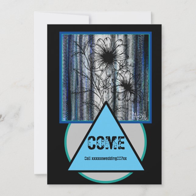 Topphemligt Bröllop Svart och Blått Inbjudningar (Framsida)