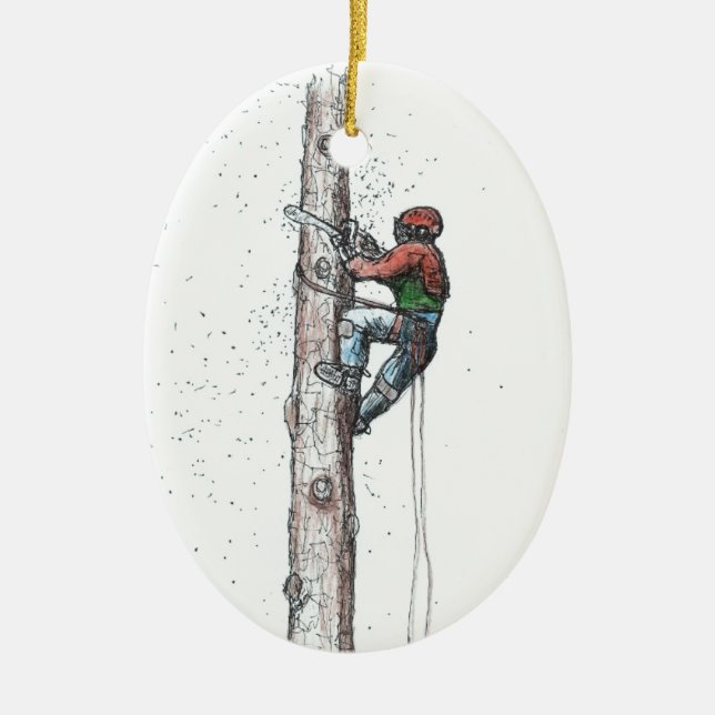 Topping out Arborist Träd Surgeon Julgransprydnad Keramik (Framsidan)