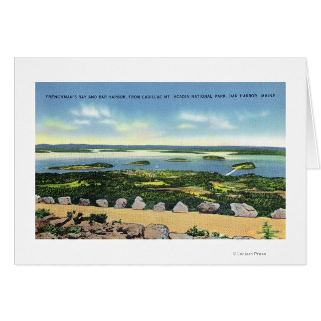 Toppmöte i Cadillac Mt: vy av Pub Harbour 2 Hälsningskort (Framsidan Horizontal)