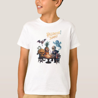 Toppmöte i Halloween med Skeleton, fladdermus, pum T Shirt