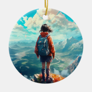 Toppmötet i hennes Soul Anime Hiker Girl Julgransprydnad Keramik