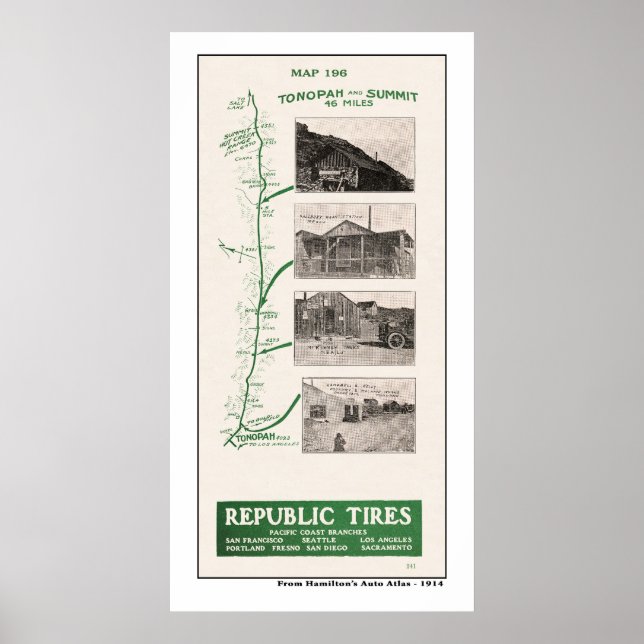 Toppmötet Karta, Tonopah och Hett Bäck 1914 Poster (Framsidan)