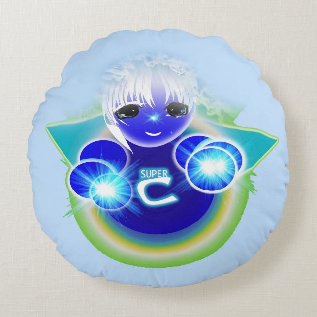 Toppna Celu, läka och hälsadockaför barn Rund Kudde (Framsidan)