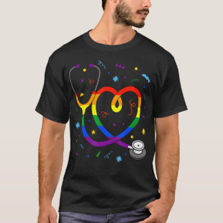 Toppstetoskop regnbågsflagga HBT Sjuksköterska Gay T Shirt