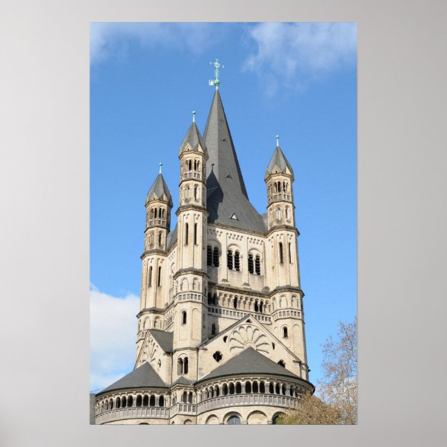 Toppvy av Gross St. Martins kyrka i Köln Poster (Framsidan)