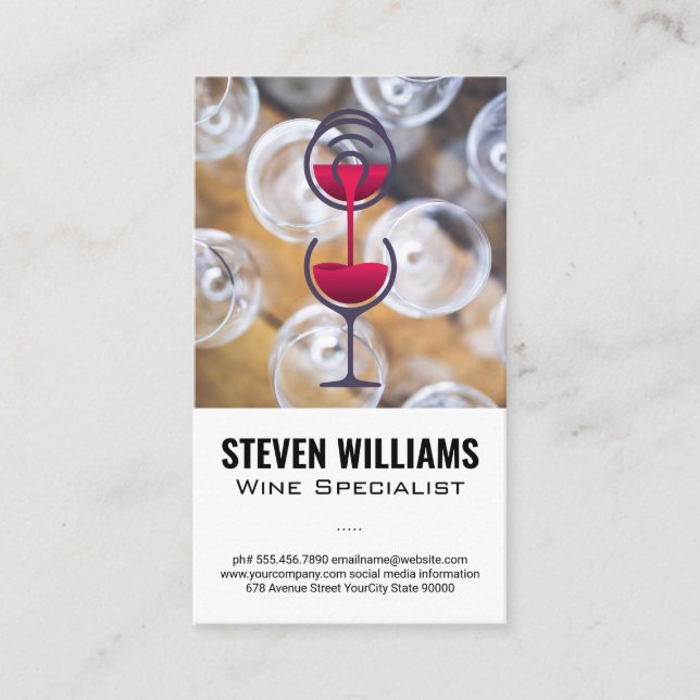 Toppvy för vin-glas | Red Vin Flaska Pour Visitkort (Framsida)