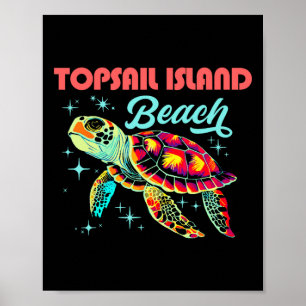 Topsail Beach Nc Artistic Sea Turtle Retro Poster