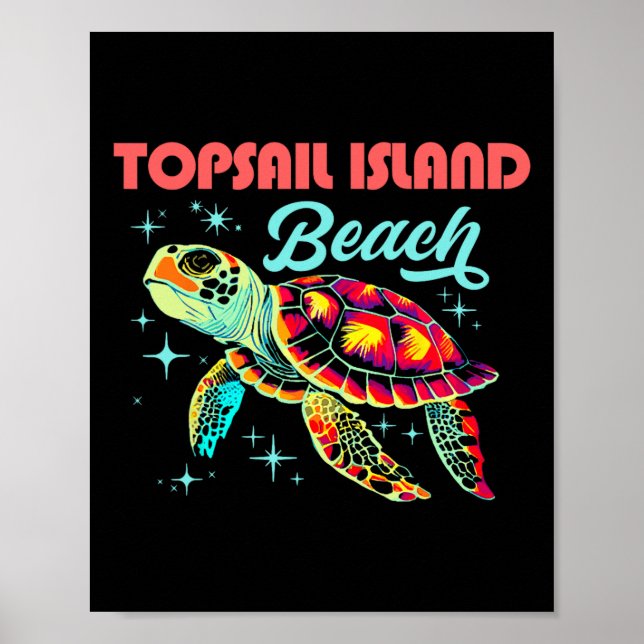 Topsail Beach Nc Artistic Sea Turtle Retro Poster (Framsidan)