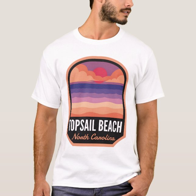 Topsail Beach NC Retro Sunset T Shirt (Framsida)
