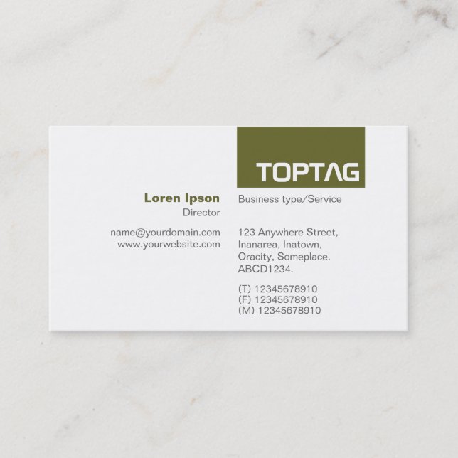 TopTag v2 - Olive Drab Visitkort (Framsida)