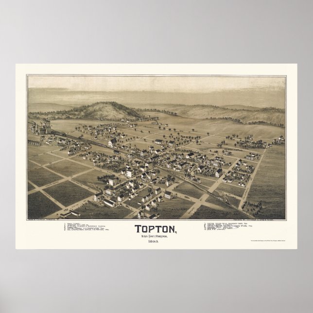 Topton, PA Panoramic Karta - 1893 Poster (Framsidan)