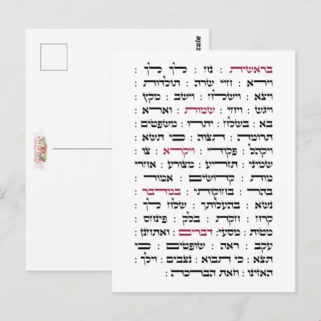 Torah Parshiot Parshas Weekly Readings in Hebrew Vykort (Fram/baksida)