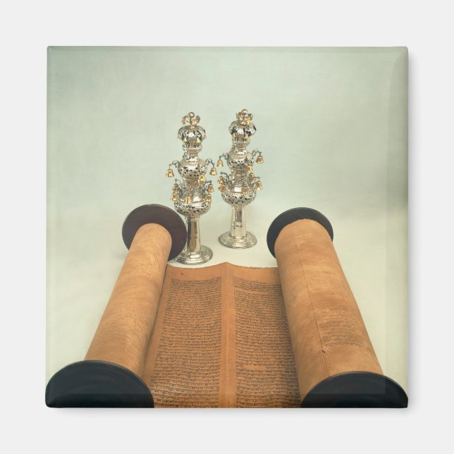 Torah rulla med Silver Krona finials Magnet (Framsidan)