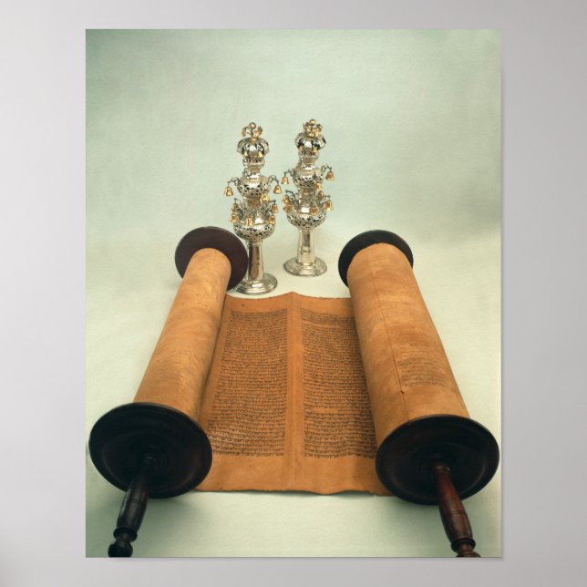 Torah rulla med Silver Krona finials Poster (Framsidan)