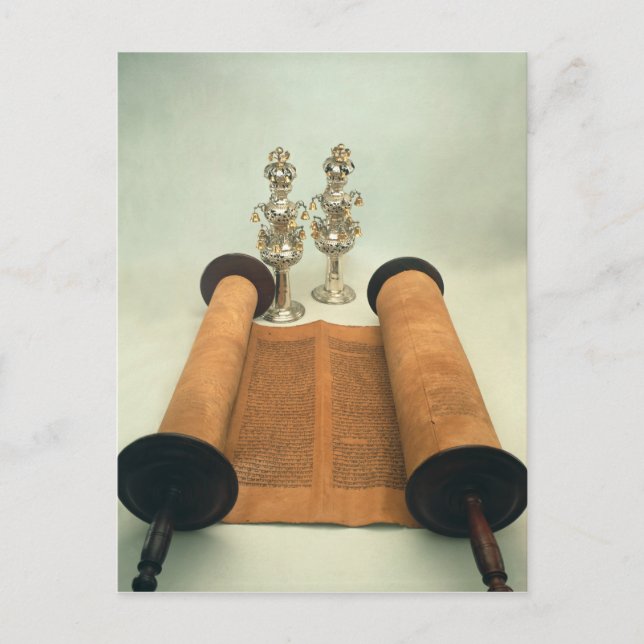 Torah rulla med Silver Krona finials Vykort (Framsida)