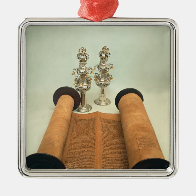 Torah rulla med silverkronafinials julgransprydnad metall (Framsidan)