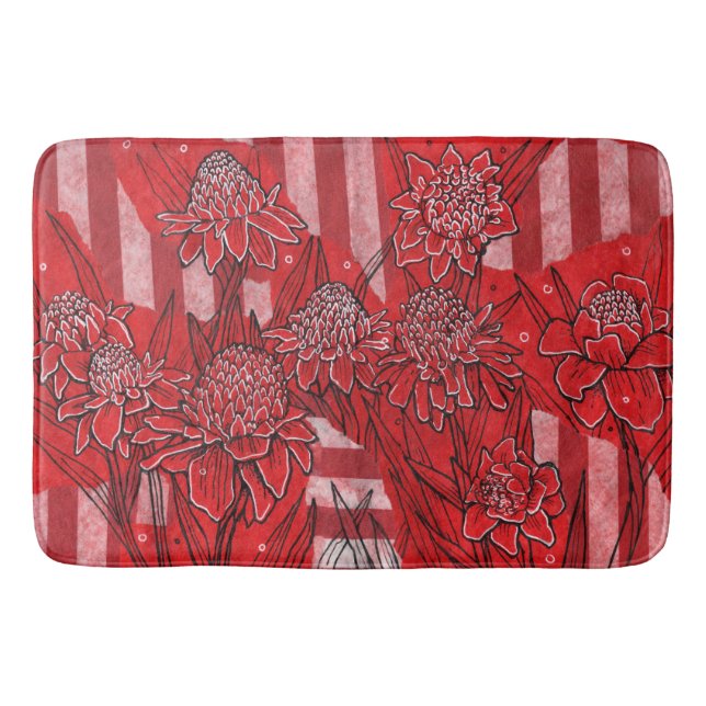 Torch Ginger Lily, Red Flowers Tropical Blommigt A Badrumsmatta (Framsidan)