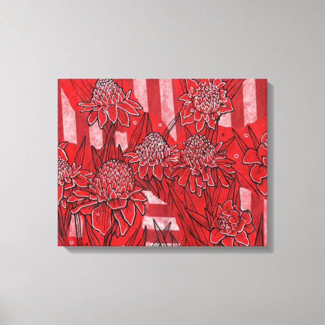 Torch Ginger Lily, Red Flowers Tropical Blommigt A Canvastryck (Framsida)