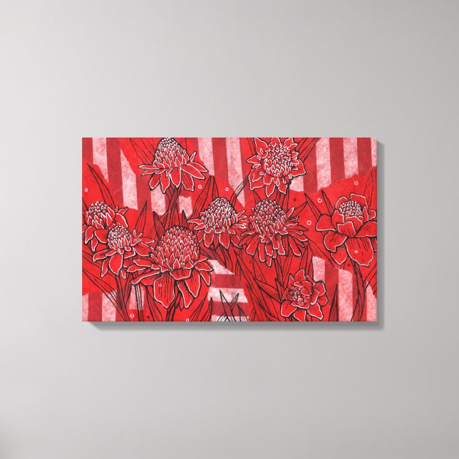 Torch Ginger Lily, Red Flowers Tropical Blommigt A Canvastryck (Framsida)