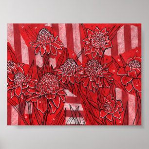 Torch Ginger Lily, Red Flowers Tropical Blommigt A Poster