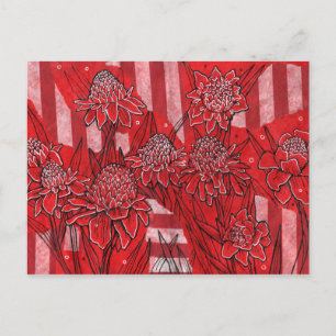 Torch Ginger Lily, Red Flowers Tropical Blommigt A Vykort