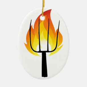 Torch och pitchfork julgransprydnad keramik