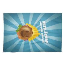 Torchon motif burger souriant coloré