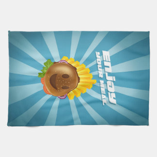 Torchon motif burger souriant coloré kökshandduk