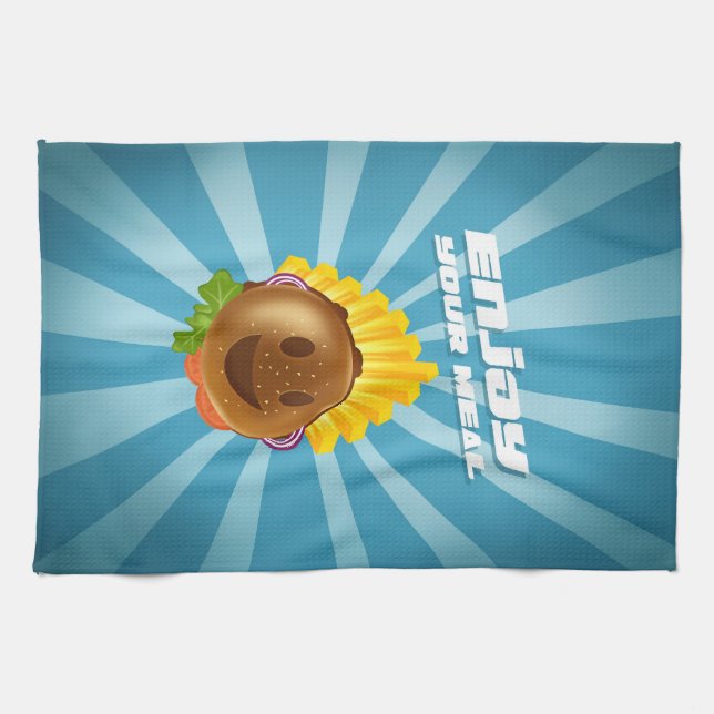 Torchon motif burger souriant coloré kökshandduk (Horisontell)
