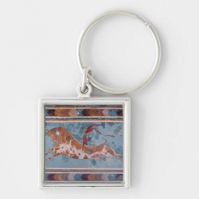 Toreadorfrescoen, Knossos slott, Crete Fyrkantig Silverfärgad Nyckelring (Framsidan)