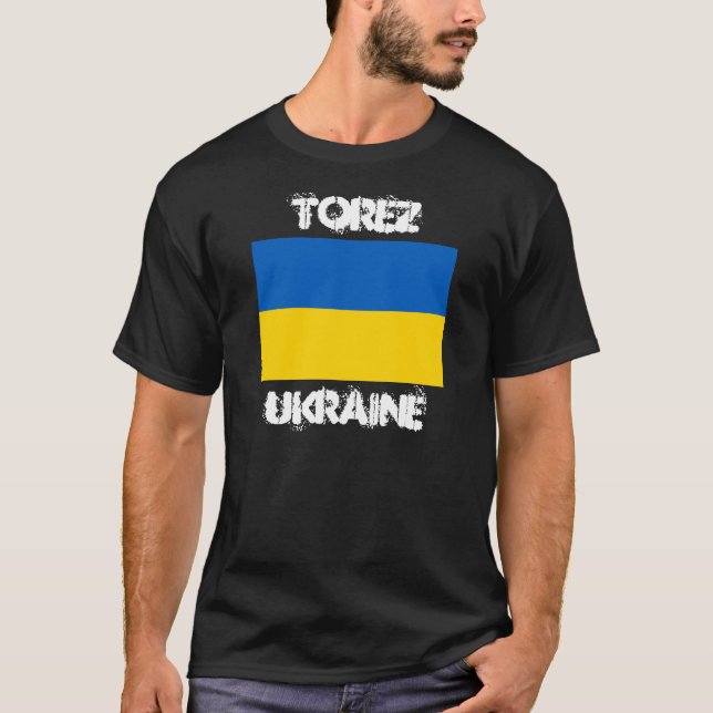 Torez, Ukraina med ukrainsk flagga Tee Shirt (Framsida)